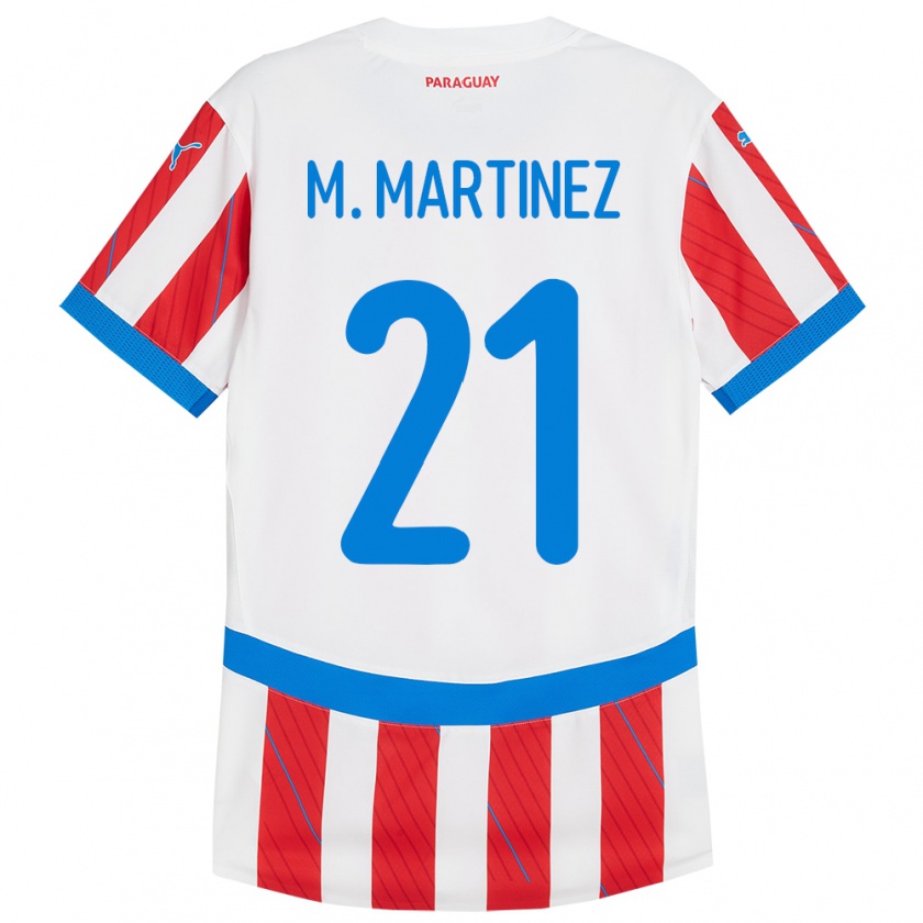 Kandiny Enfant Maillot Paraguay María Martínez #21 Blanc Rouge Tenues Domicile 24-26 T-Shirt