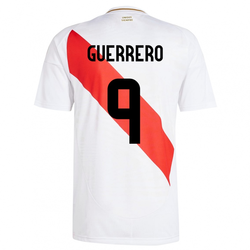 Kandiny Enfant Maillot Pérou Paolo Guerrero #9 Blanc Tenues Domicile 24-26 T-Shirt