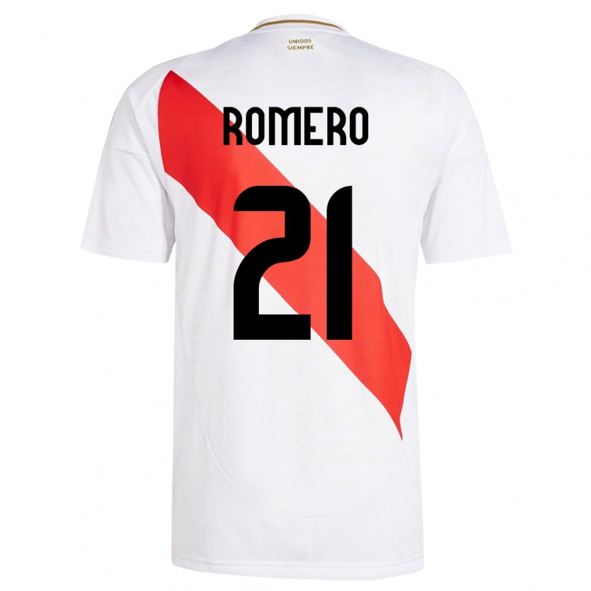 Kandiny Enfant Maillot Pérou Diego Romero #21 Blanc Tenues Domicile 24-26 T-Shirt