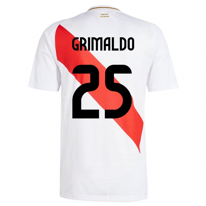 Kandiny Enfant Maillot Pérou Joao Grimaldo #25 Blanc Tenues Domicile 24-26 T-Shirt