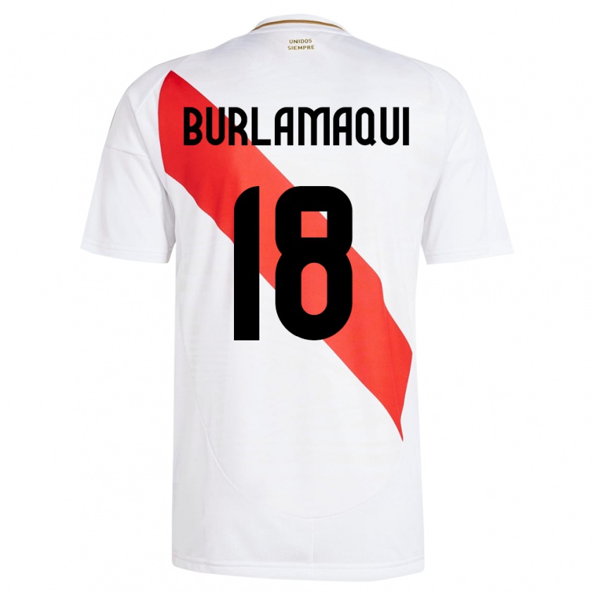 Kandiny Enfant Maillot Pérou Alessandro Burlamaqui #18 Blanc Tenues Domicile 24-26 T-Shirt