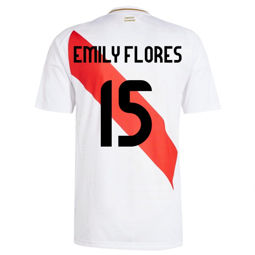 Kandiny Enfant Maillot Pérou Emily Flores #15 Blanc Tenues Domicile 24-26 T-Shirt