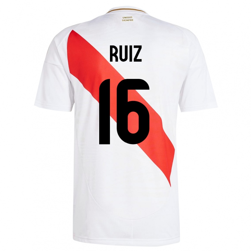 Kandiny Enfant Maillot Pérou Birka Ruiz #16 Blanc Tenues Domicile 24-26 T-Shirt