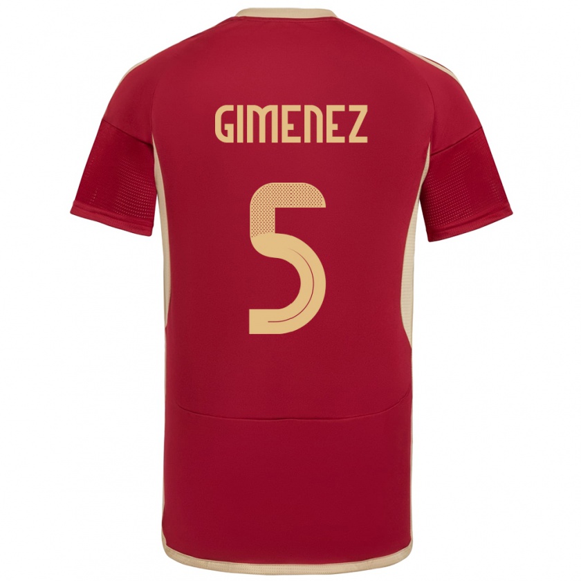 Kandiny Enfant Maillot Venezuela Yenifer Giménez #5 Bourgogne Tenues Domicile 24-26 T-Shirt