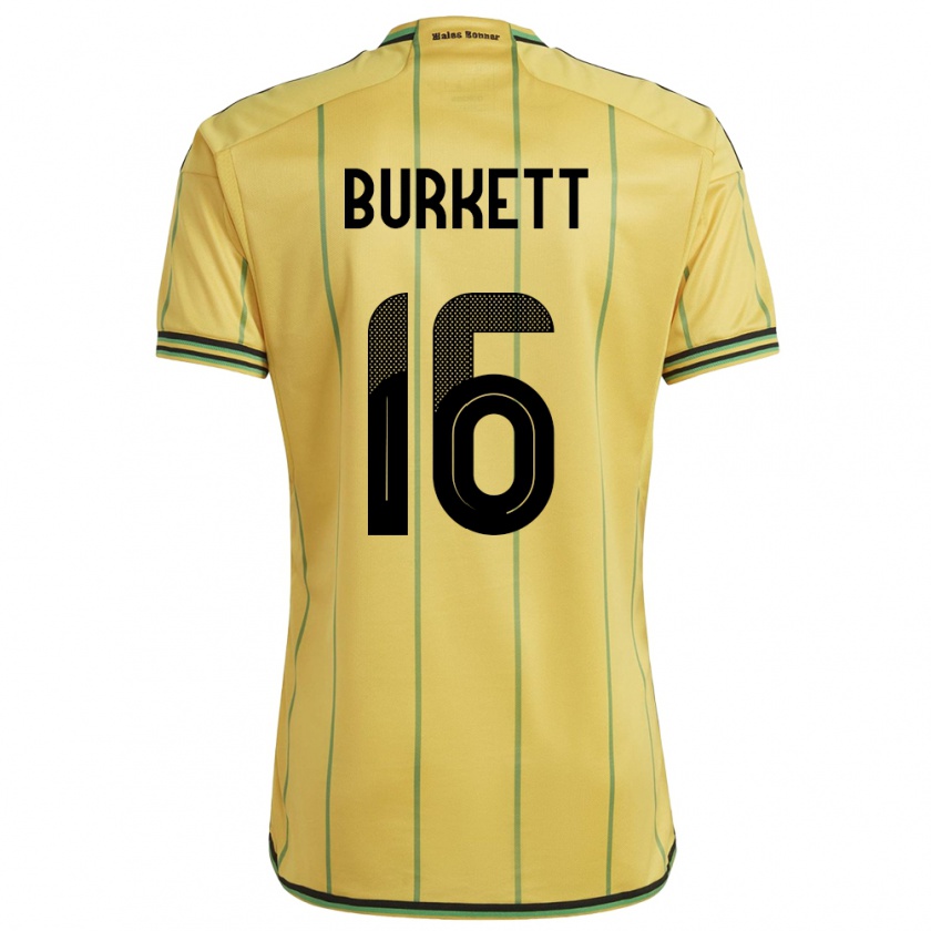 Kandiny Enfant Maillot Jamaïque Brian Burkett #16 Jaune Tenues Domicile 24-26 T-Shirt