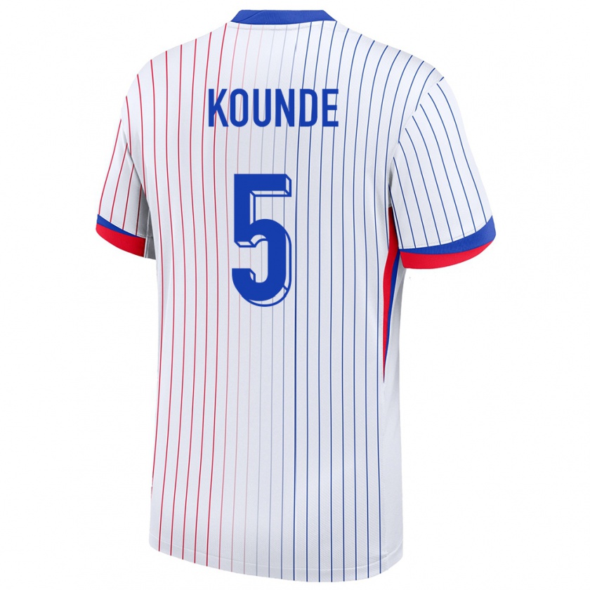 Kandiny Enfant Maillot France Jules Kounde #5 Blanc Tenues Extérieur 24-26 T-Shirt