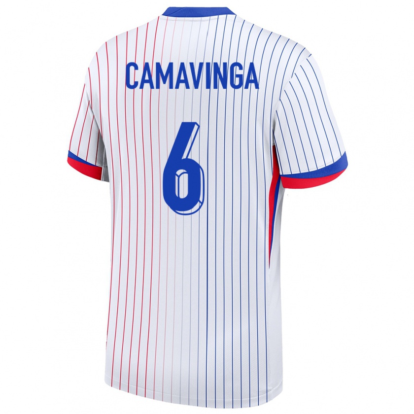 Kandiny Enfant Maillot France Eduardo Camavinga #6 Blanc Tenues Extérieur 24-26 T-Shirt