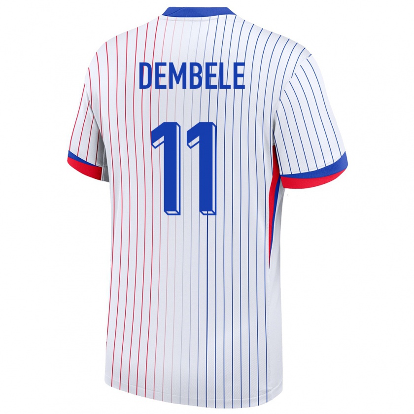 Kandiny Enfant Maillot France Ousmane Dembele #11 Blanc Tenues Extérieur 24-26 T-Shirt