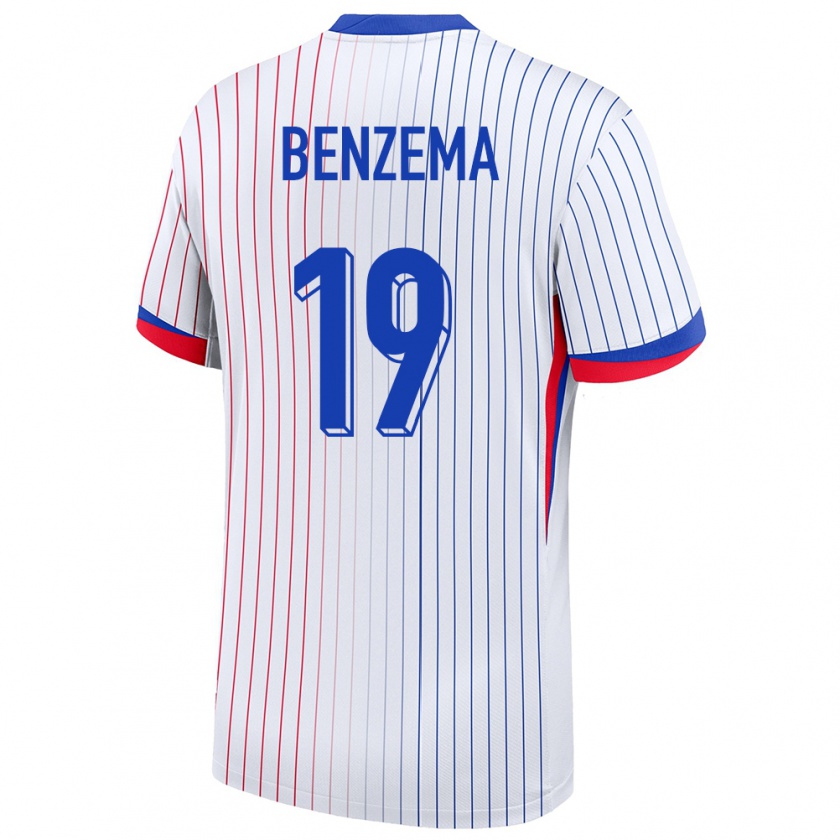 Kandiny Enfant Maillot France Karim Benzema #19 Blanc Tenues Extérieur 24-26 T-Shirt