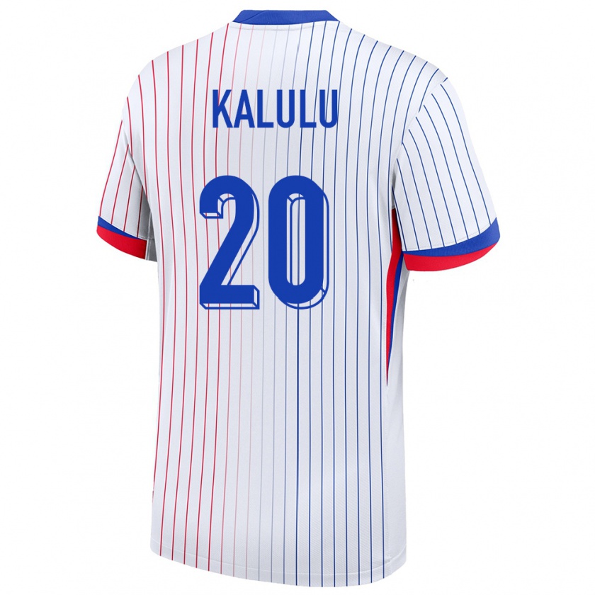 Kandiny Enfant Maillot France Pierre Kalulu #20 Blanc Tenues Extérieur 24-26 T-Shirt