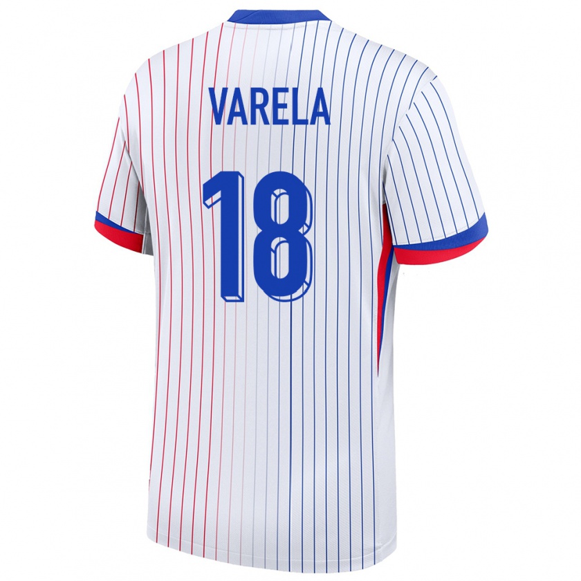 Kandiny Enfant Maillot France Jordan Varela #18 Blanc Tenues Extérieur 24-26 T-Shirt