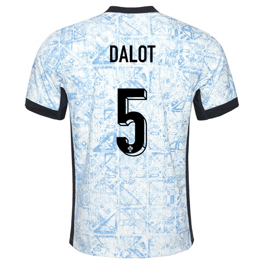 Kandiny Enfant Maillot Portugal Diogo Dalot #5 Bleu Crème Tenues Extérieur 24-26 T-Shirt