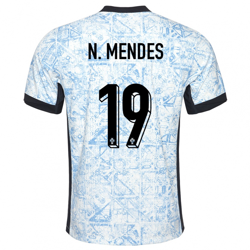 Kandiny Enfant Maillot Portugal Nuno Mendes #19 Bleu Crème Tenues Extérieur 24-26 T-Shirt