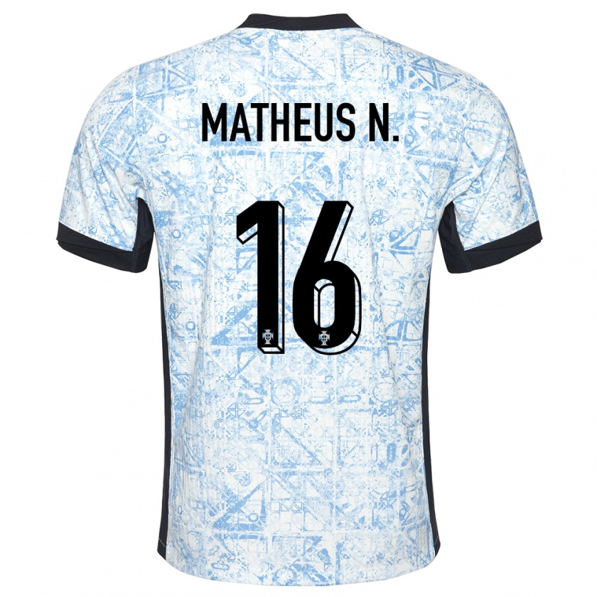 Kandiny Enfant Maillot Portugal Matheus Nunes #16 Bleu Crème Tenues Extérieur 24-26 T-Shirt