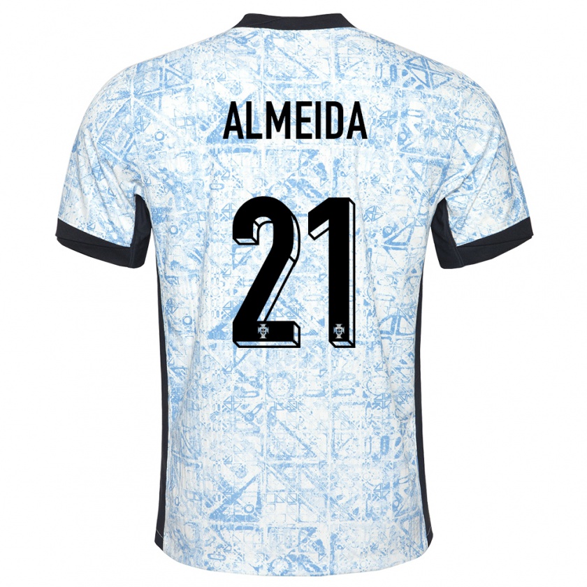 Kandiny Enfant Maillot Portugal Andre Almeida #21 Bleu Crème Tenues Extérieur 24-26 T-Shirt