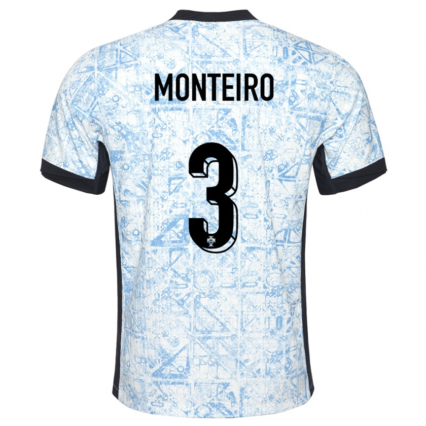 Kandiny Enfant Maillot Portugal Diogo Monteiro #3 Bleu Crème Tenues Extérieur 24-26 T-Shirt