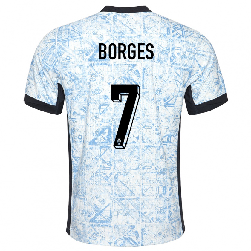 Kandiny Enfant Maillot Portugal Carlos Borges #7 Bleu Crème Tenues Extérieur 24-26 T-Shirt