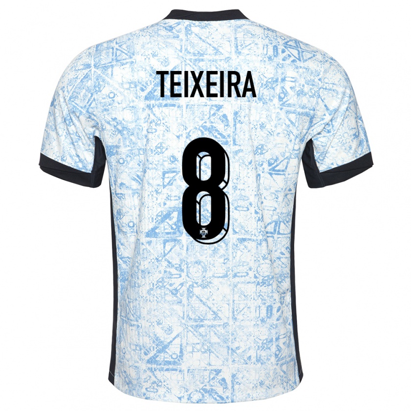 Kandiny Enfant Maillot Portugal Joao Teixeira #8 Bleu Crème Tenues Extérieur 24-26 T-Shirt