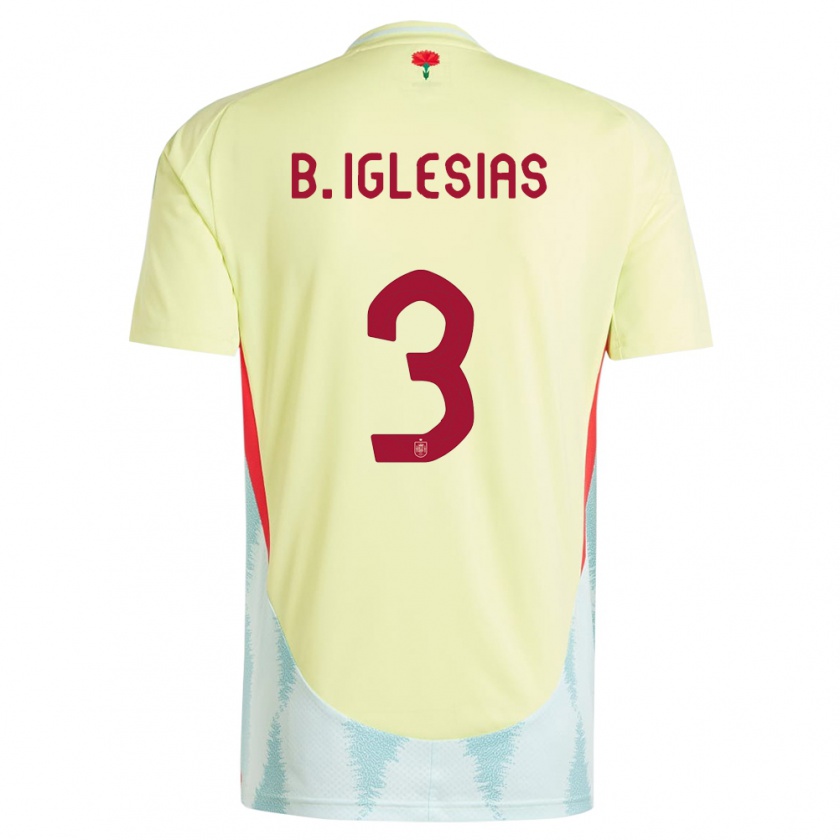 Kandiny Enfant Maillot Espagne Borja Iglesias #3 Jaune Tenues Extérieur 24-26 T-Shirt