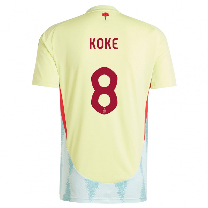 Kandiny Enfant Maillot Espagne Koke #8 Jaune Tenues Extérieur 24-26 T-Shirt