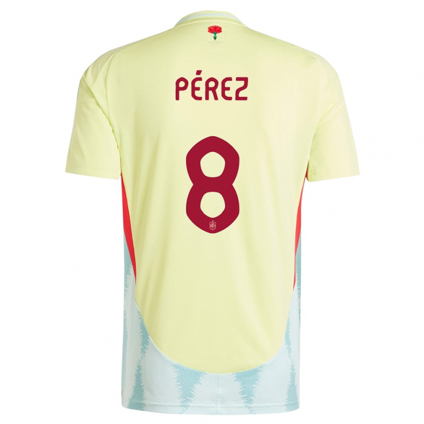 Kandiny Enfant Maillot Espagne Dani Perez #8 Jaune Tenues Extérieur 24-26 T-Shirt