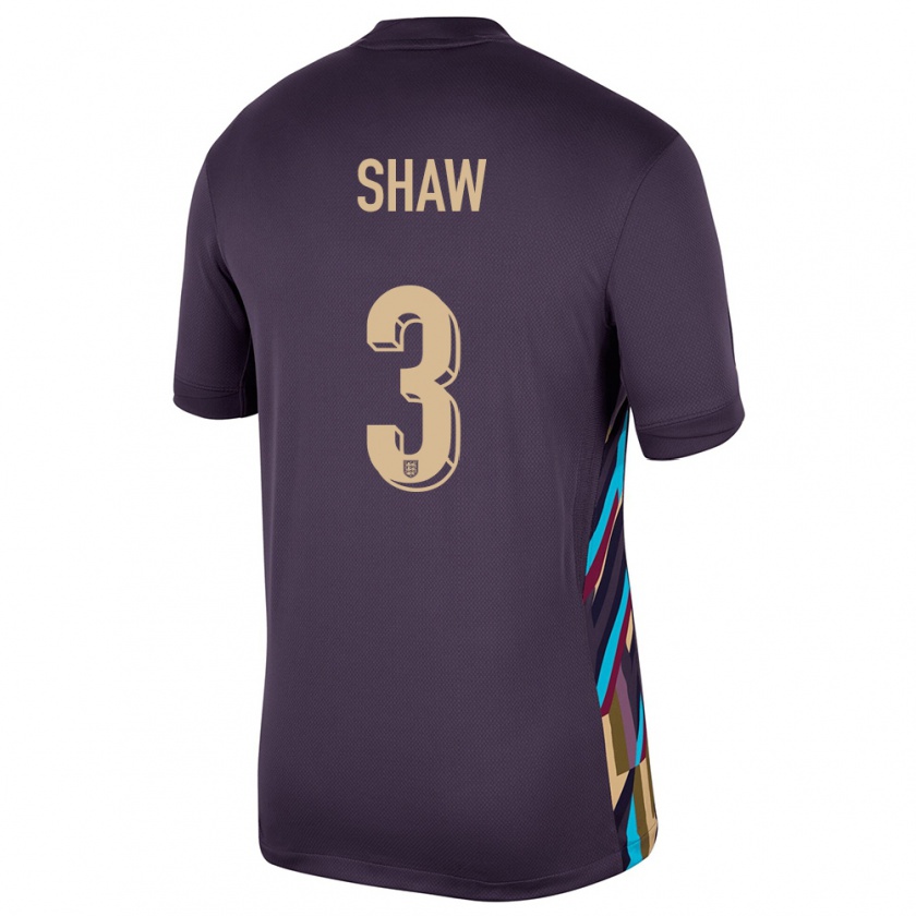 Kandiny Enfant Maillot Angleterre Luke Shaw #3 Raisins Noirs Tenues Extérieur 24-26 T-Shirt