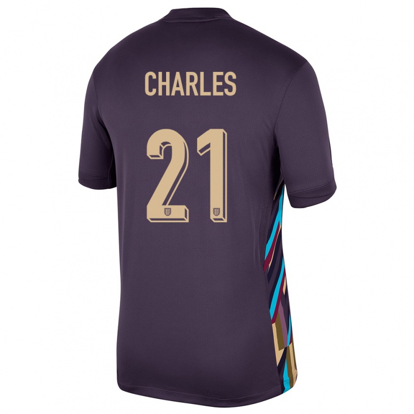 Kandiny Enfant Maillot Angleterre Niamh Charles #21 Raisins Noirs Tenues Extérieur 24-26 T-Shirt