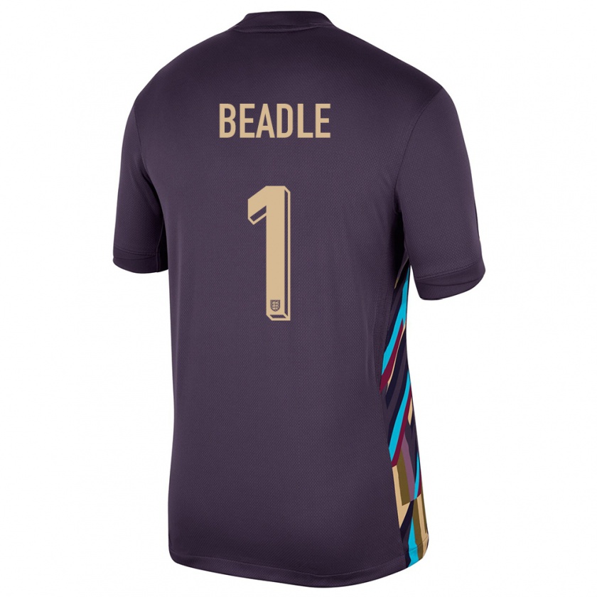 Kandiny Enfant Maillot Angleterre James Beadle #1 Raisins Noirs Tenues Extérieur 24-26 T-Shirt