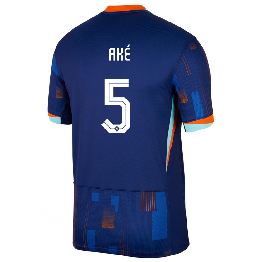 Kandiny Enfant Maillot Pays-Bas Nathan Ake #5 Bleu Tenues Extérieur 24-26 T-Shirt