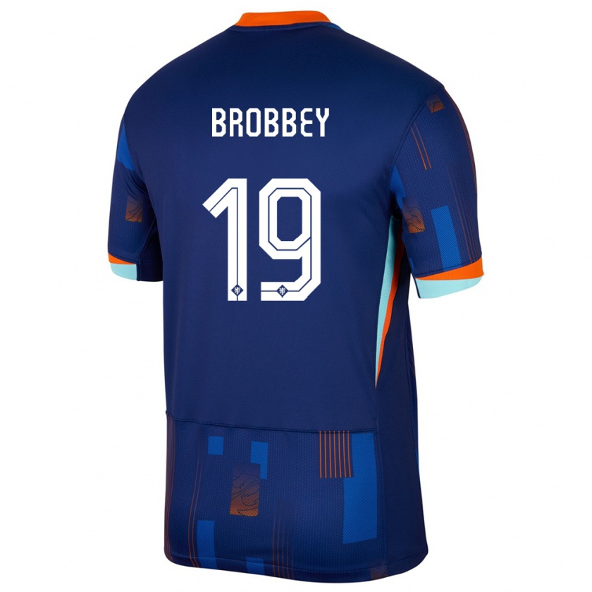 Kandiny Enfant Maillot Pays-Bas Brian Brobbey #19 Bleu Tenues Extérieur 24-26 T-Shirt