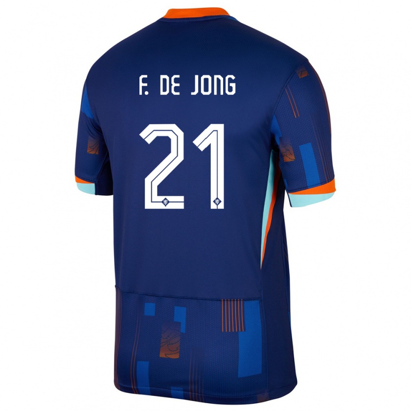 Kandiny Enfant Maillot Pays-Bas Frenkie De Jong #21 Bleu Tenues Extérieur 24-26 T-Shirt