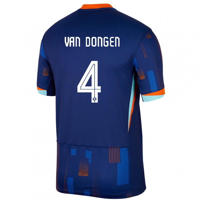 Kandiny Enfant Maillot Pays-Bas Merel Van Dongen #4 Bleu Tenues Extérieur 24-26 T-Shirt