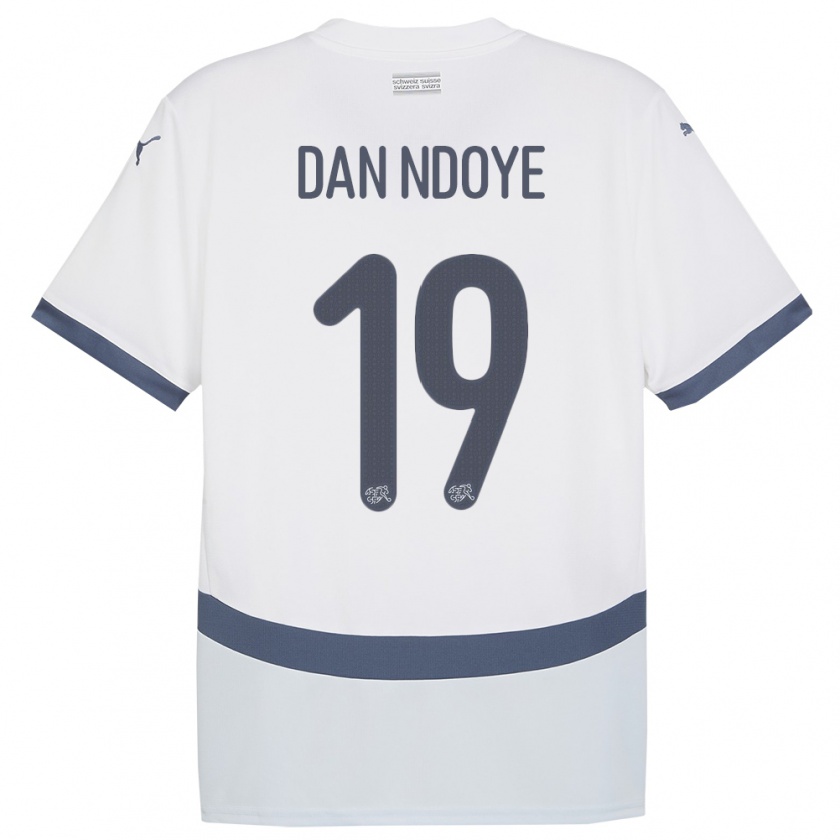 Kandiny Enfant Maillot Suisse Dan Ndoye #19 Blanc Tenues Extérieur 24-26 T-Shirt