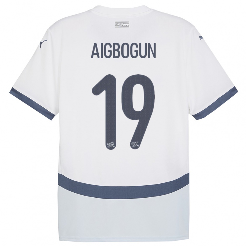 Kandiny Enfant Maillot Suisse Eseosa Aigbogun #19 Blanc Tenues Extérieur 24-26 T-Shirt