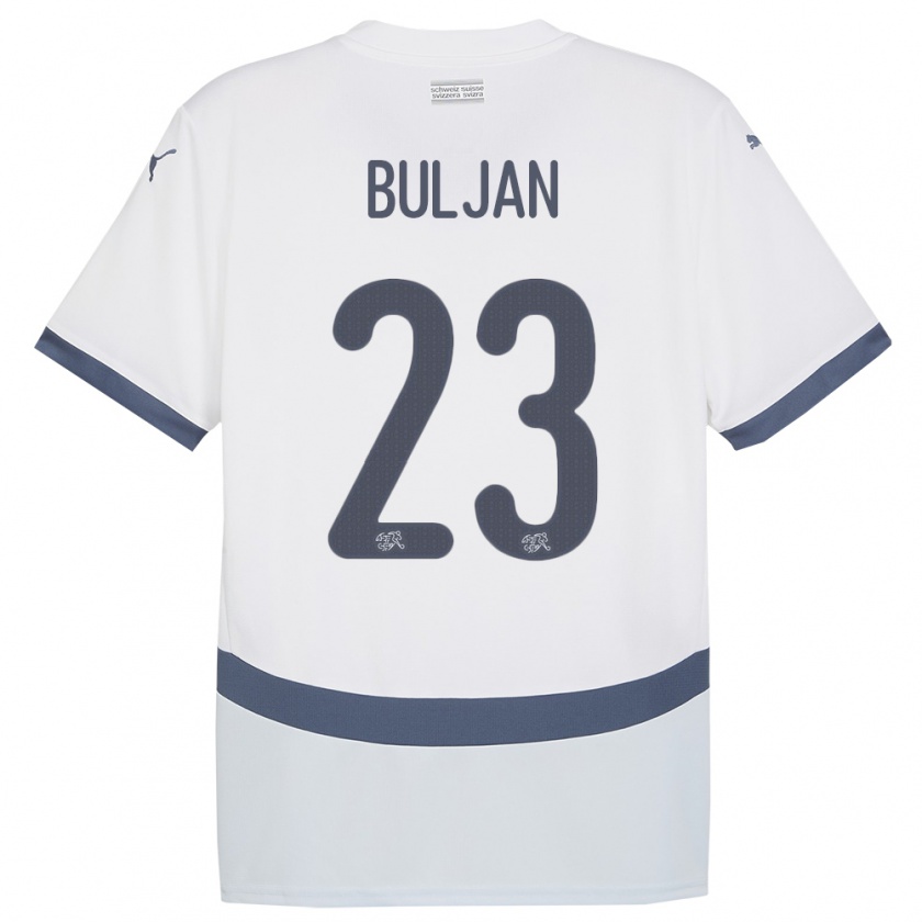 Kandiny Enfant Maillot Suisse Leo Buljan #23 Blanc Tenues Extérieur 24-26 T-Shirt