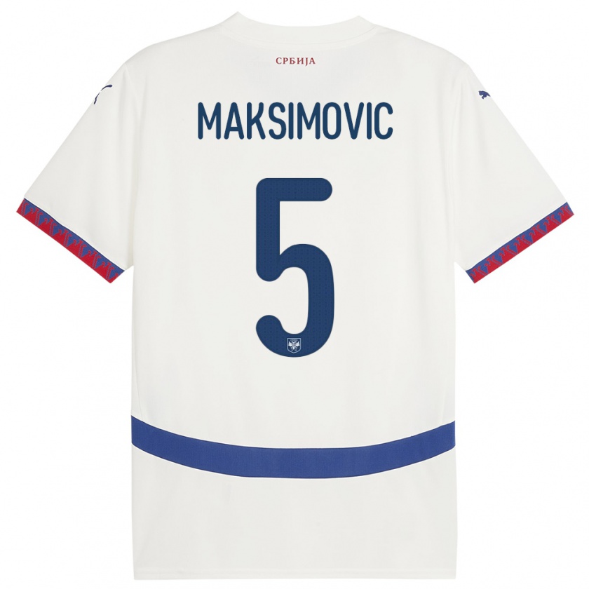 Kandiny Enfant Maillot Serbie Nemanja Maksimovic #5 Blanc Tenues Extérieur 24-26 T-Shirt