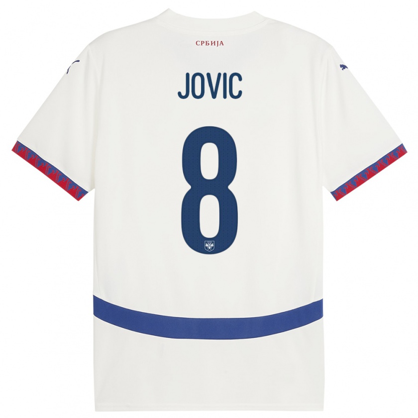 Kandiny Enfant Maillot Serbie Luka Jovic #8 Blanc Tenues Extérieur 24-26 T-Shirt