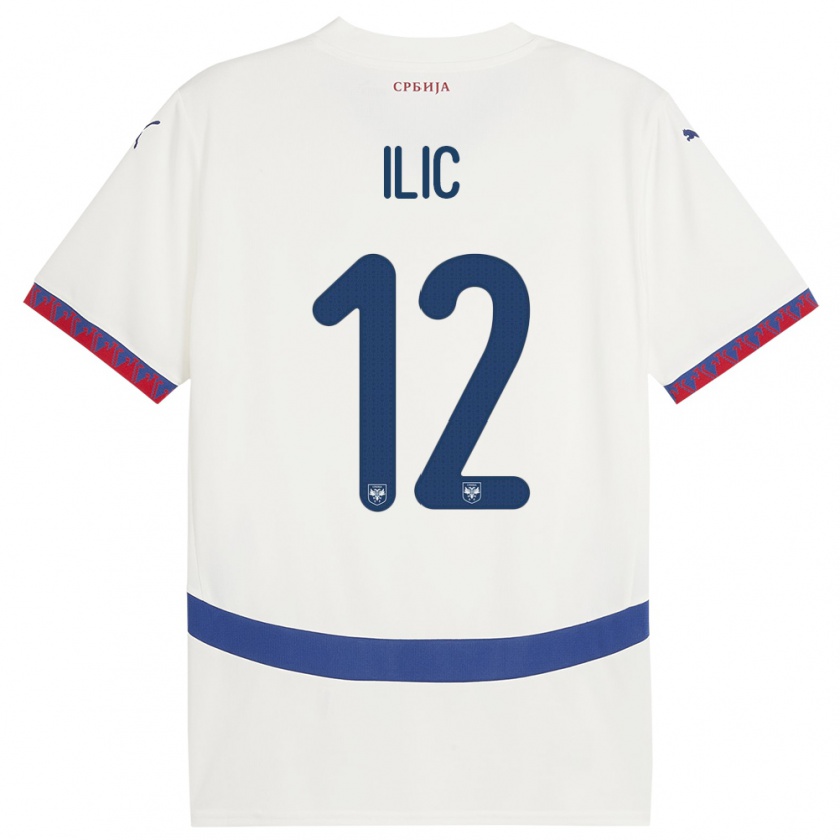 Kandiny Enfant Maillot Serbie Marko Ilic #12 Blanc Tenues Extérieur 24-26 T-Shirt