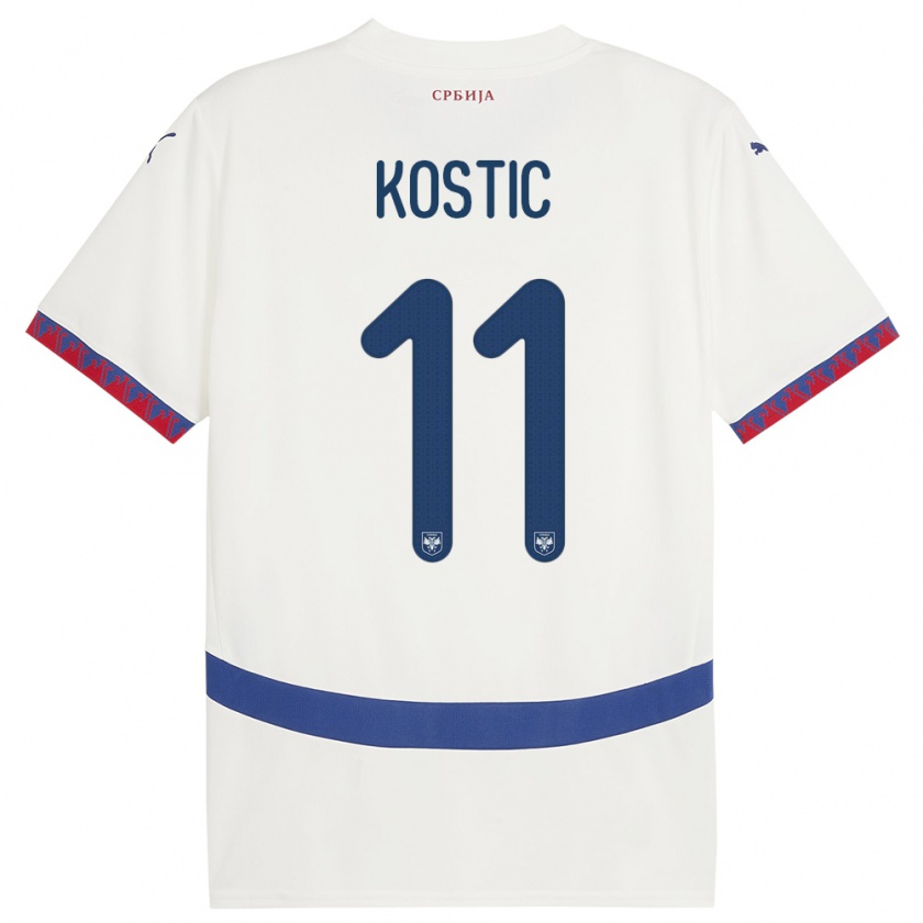 Kandiny Enfant Maillot Serbie Filip Kostic #11 Blanc Tenues Extérieur 24-26 T-Shirt