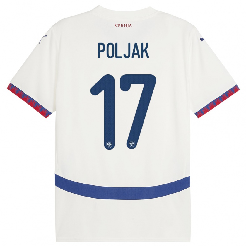 Kandiny Enfant Maillot Serbie Allegra Poljak #17 Blanc Tenues Extérieur 24-26 T-Shirt