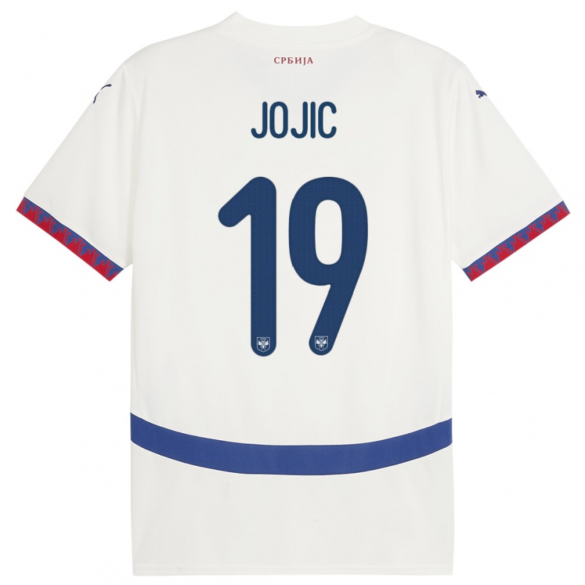 Kandiny Enfant Maillot Serbie Nikola Jojic #19 Blanc Tenues Extérieur 24-26 T-Shirt