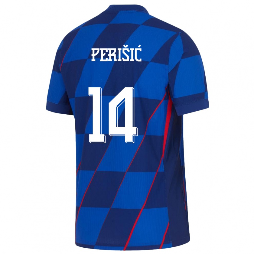 Kandiny Enfant Maillot Croatie Ivan Perisic #14 Bleu Tenues Extérieur 24-26 T-Shirt