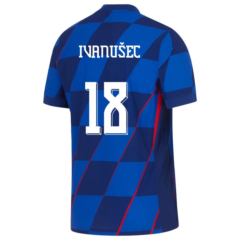 Kandiny Enfant Maillot Croatie Luka Ivanusec #18 Bleu Tenues Extérieur 24-26 T-Shirt