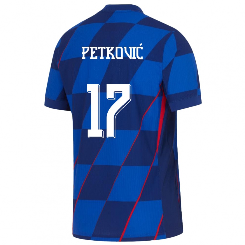 Kandiny Enfant Maillot Croatie Bruno Petkovic #17 Bleu Tenues Extérieur 24-26 T-Shirt