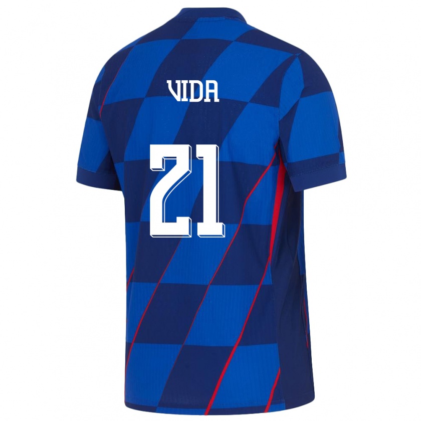 Kandiny Enfant Maillot Croatie Domagoj Vida #21 Bleu Tenues Extérieur 24-26 T-Shirt