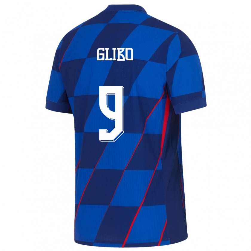 Kandiny Enfant Maillot Croatie Andrea Glibo #9 Bleu Tenues Extérieur 24-26 T-Shirt