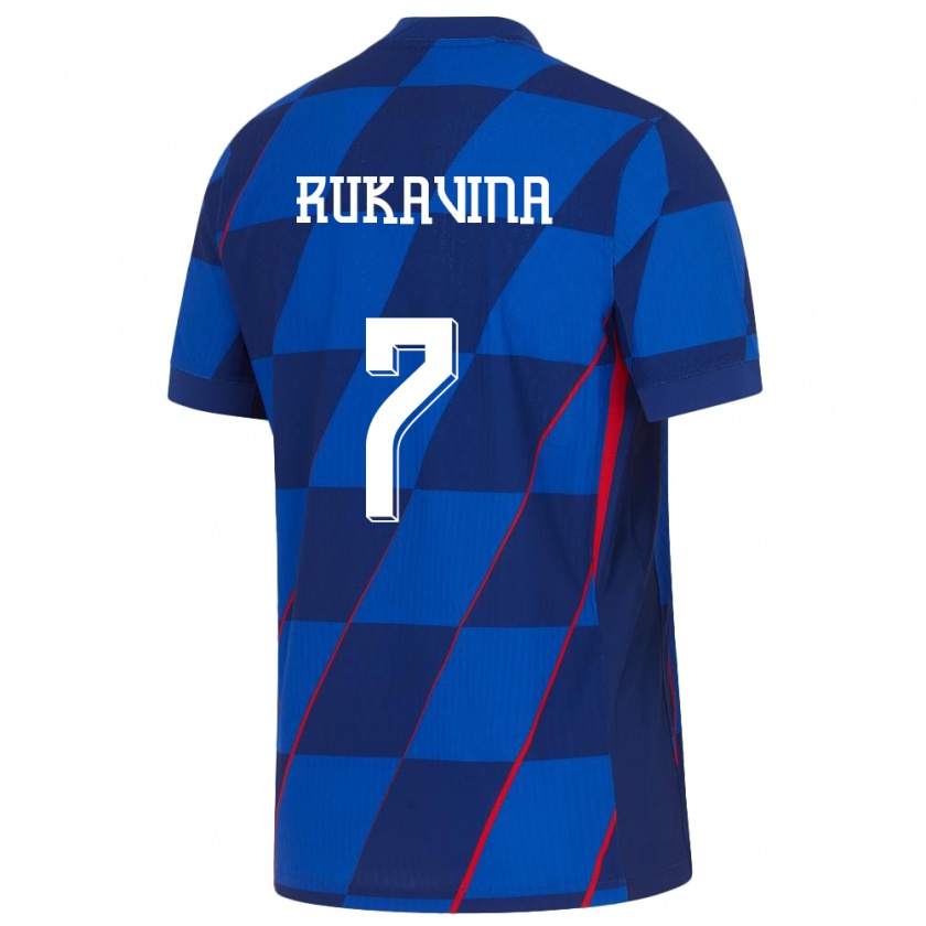 Kandiny Enfant Maillot Croatie Gabriel Rukavina #7 Bleu Tenues Extérieur 24-26 T-Shirt