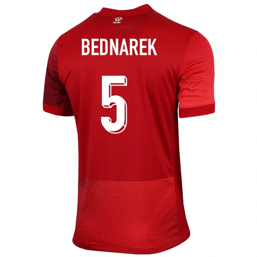 Kandiny Enfant Maillot Pologne Jan Bednarek #5 Rouge Tenues Extérieur 24-26 T-Shirt