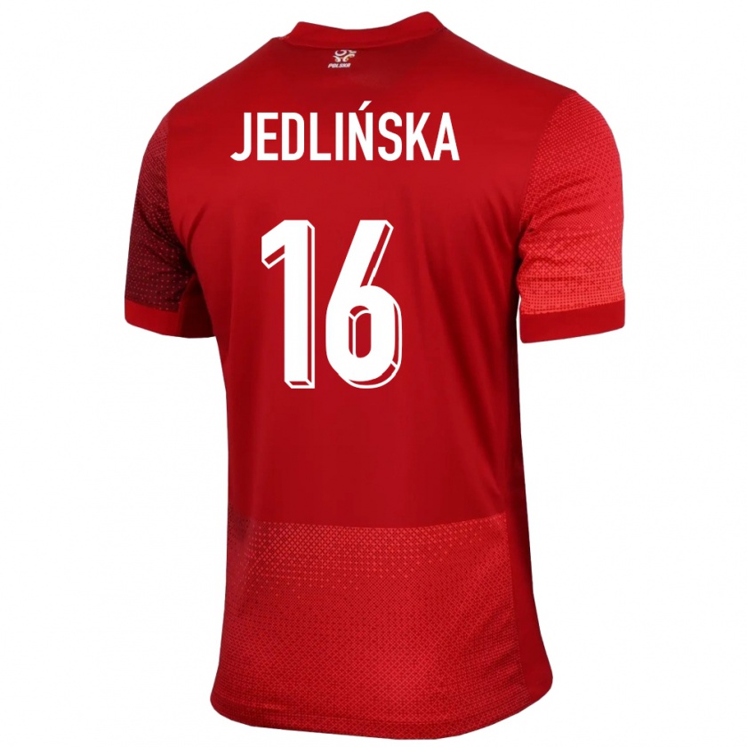 Kandiny Enfant Maillot Pologne Klaudia Jedlinska #16 Rouge Tenues Extérieur 24-26 T-Shirt