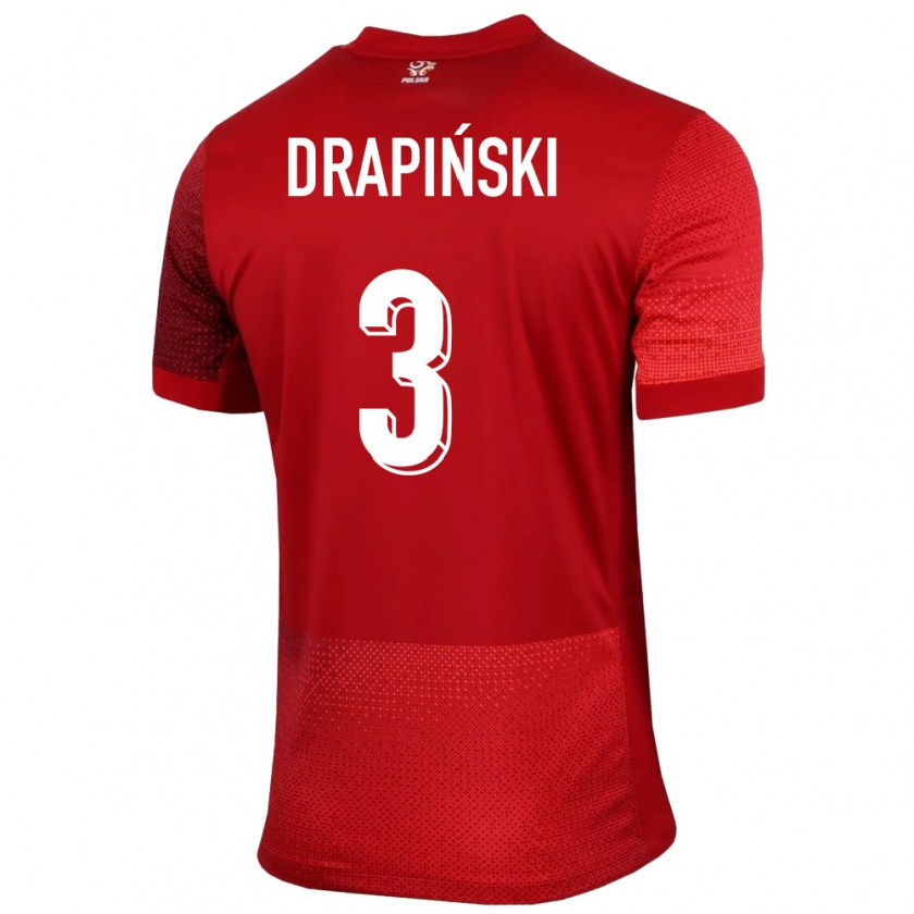 Kandiny Enfant Maillot Pologne Igor Drapinski #3 Rouge Tenues Extérieur 24-26 T-Shirt